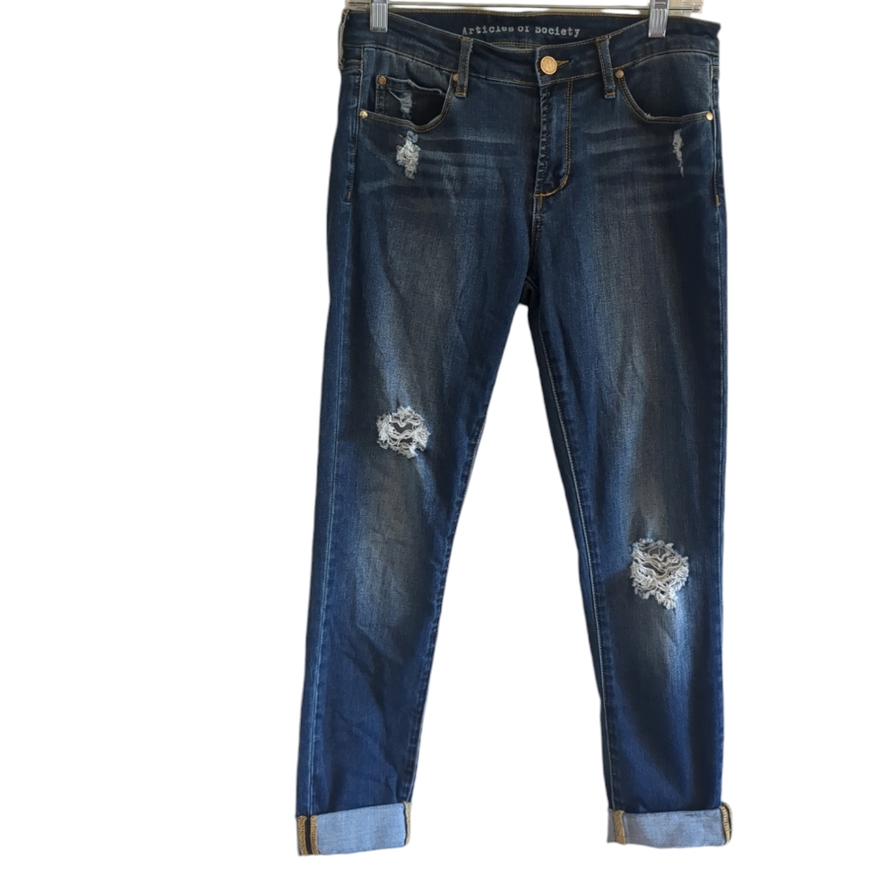 Articles of Society Women's Distressed Prairie Denim Jeans Cropped Size …